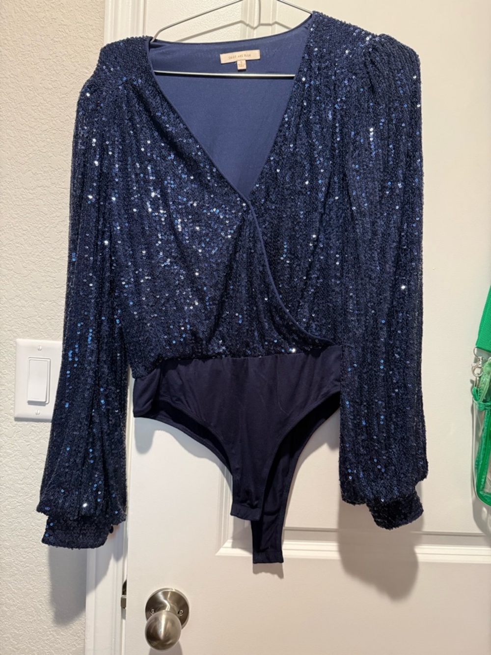 Skies Are Blue Sequin Wrap-Front Bodysuit